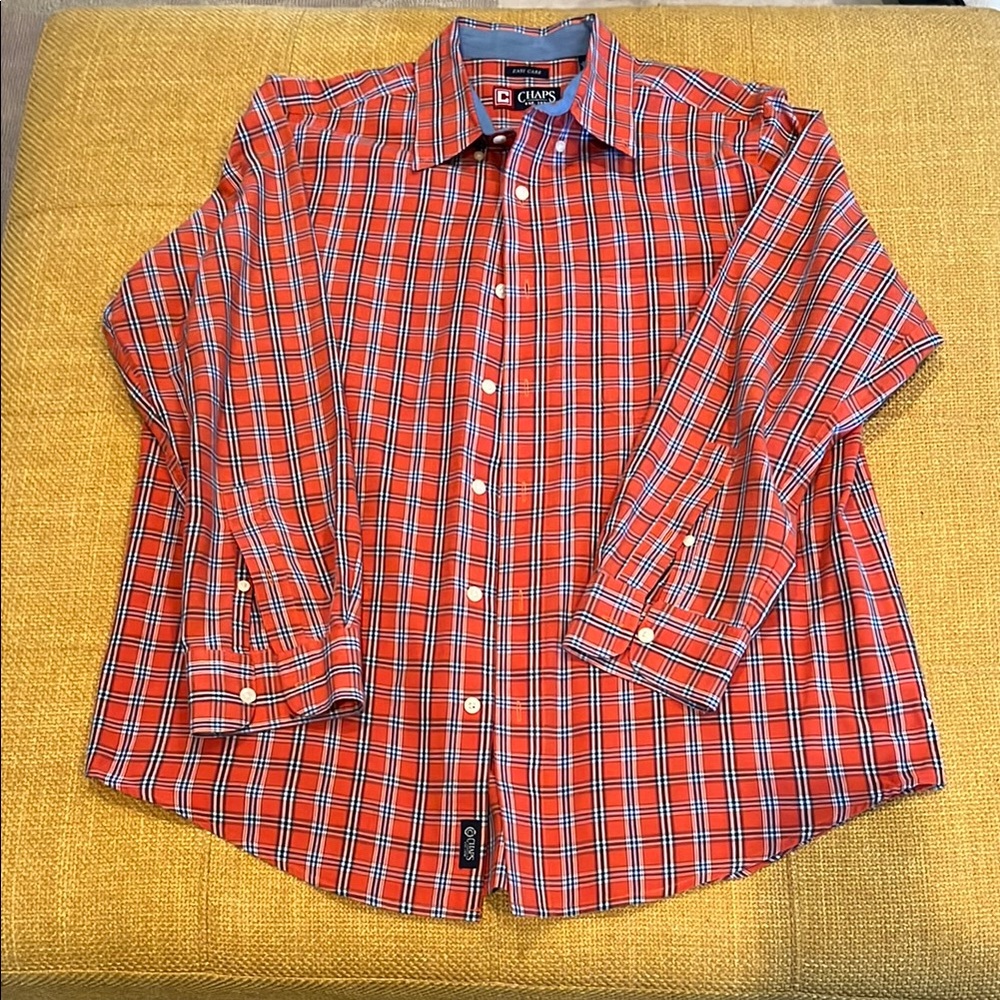 Chaps Red and Blue Casual Button Down Shirt